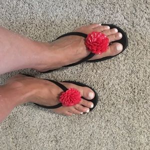 Oka B Black Flip Flops with flower